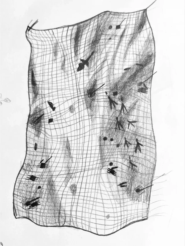 二重疏洪道計畫草稿，因為兩人意見不同，將腳印與防塵布融合的設計